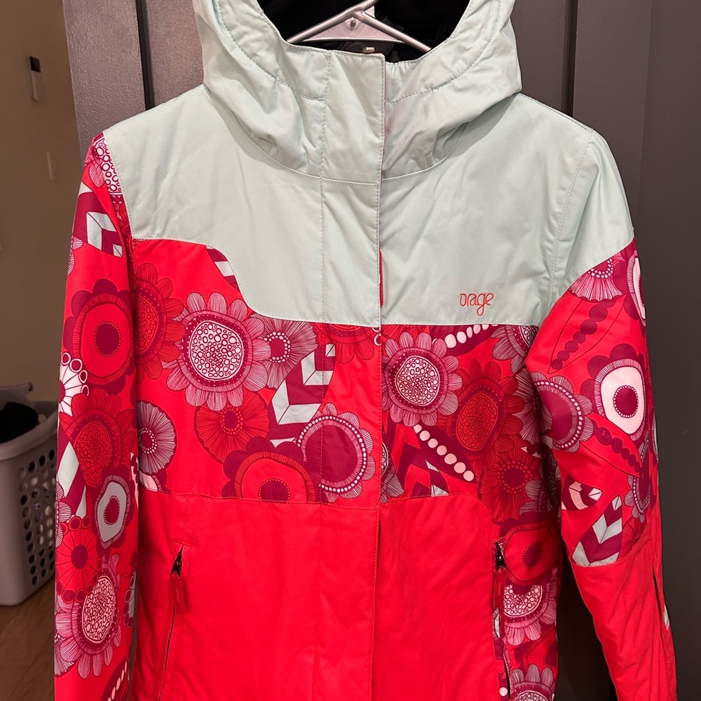 Orage Youth Bright Coral/Red & Light Teal Ski Jacket (Y12) & Ski Pants (Y14)